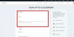 Cloudinary登録 名前/email/passwordは必須です